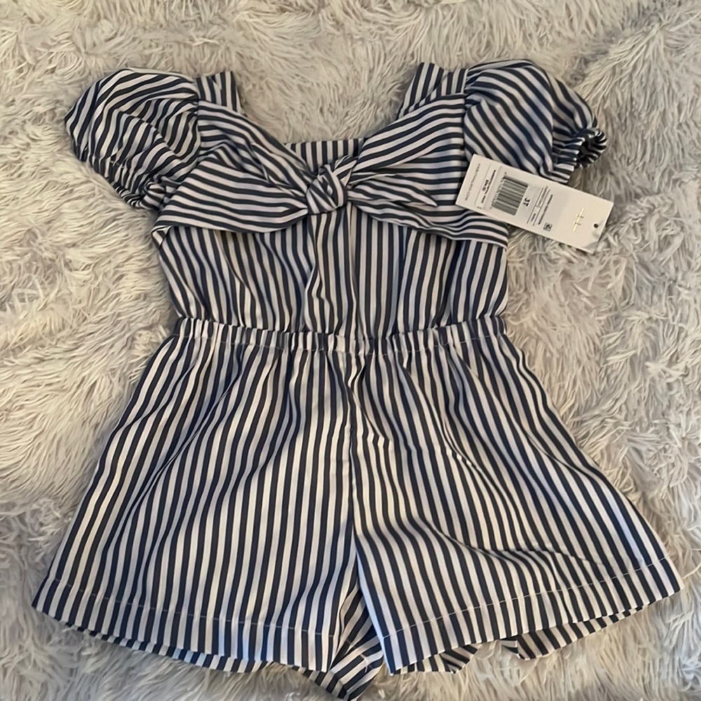 NWT Habitual Romper Blue White Stripes 3T